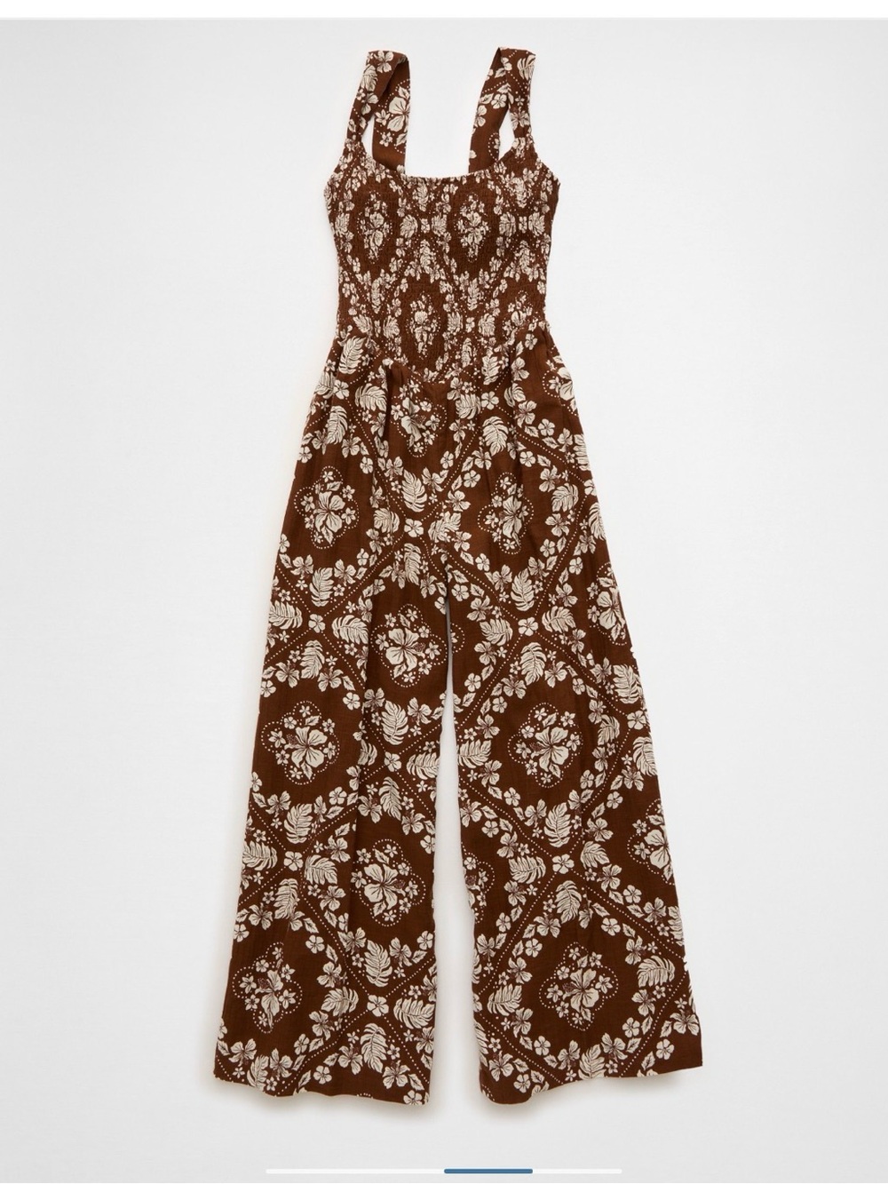 American Eagle Outfitters Brown Floral Square-Neck Wide-Leg Jumpsuit - Picture 2 of 7